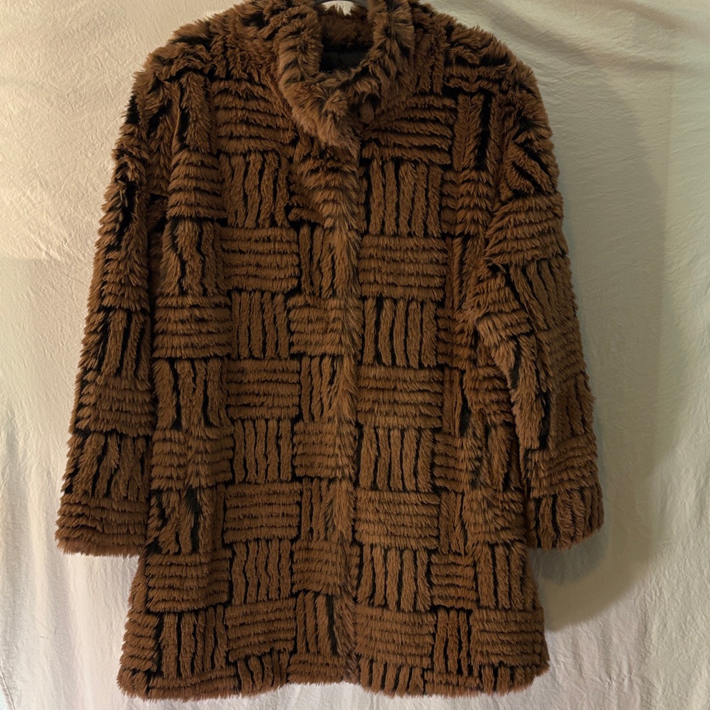 Dennis Basso Faux Fur Textured Brown And Black Teddy Jacket